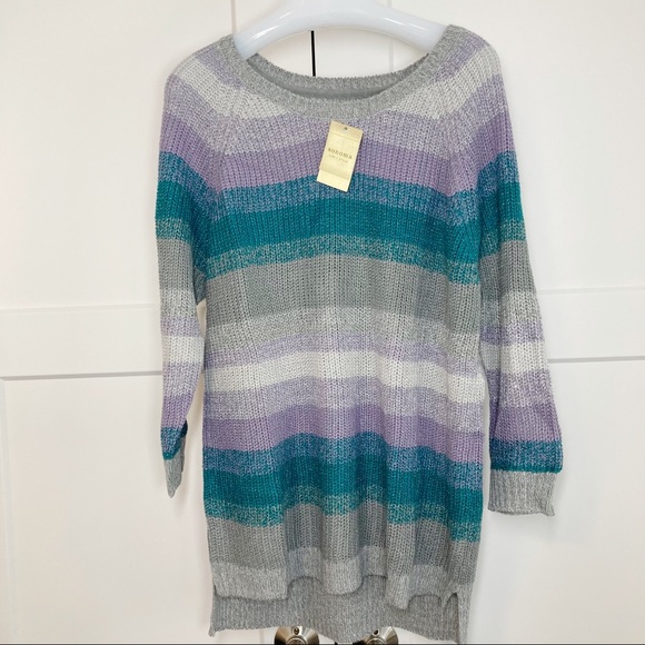 Sonoma Shaker Stitch Striped Metallic Sweater 3/4 Sleeve Grey Purple Tea… - Picture 1 of 10